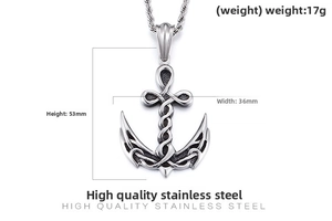 Detail view of anchor pendant with dimensions 53mm height, 36mm width and 17g weight