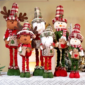 Telescopic Christmas plush figurines featuring Santa, Snowman, and Reindeer home decor
