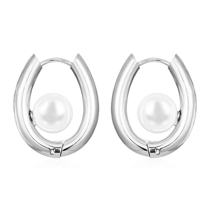 Elegant silver horseshoe earrings with white pearl inlay in premium 18K gold finish