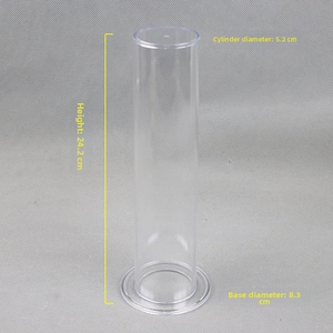 Detailed view of clear acrylic hair tie display stand with specific size dimensions