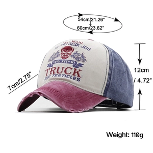 Distressed vintage cotton baseball cap with skull graphic and adjustable strap