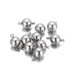 Polished silver stainless steel ball charms with double loops for DIY jewelry making