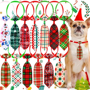 Christmas Pet Necktie Adjustable Polyester Plaid Snowflake Pattern Holiday Decoration For Dogs Cats