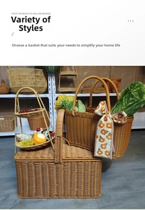 Close-up of natural woven wicker picnic basket showing intricate handicraft texture