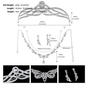 Dimensioni dettagliate del set di gioielli da sposa con tiara, collana e orecchini