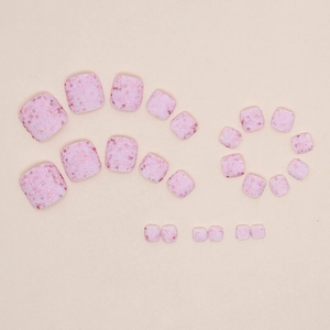 Pink glitter press-on toenails with sparkling sequins and matte texture for women