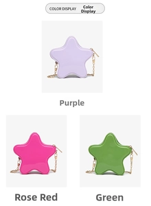 Star-shaped jelly crossbody bags in purple, rose red, and green with gold chain straps