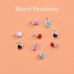 Heart Charm Pendants 925 Sterling Silver Enamel Drip Oil Jewelry Making DIY Accessories For Women Girls