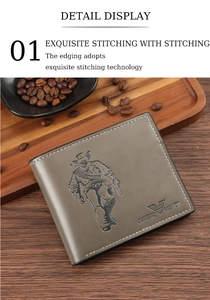 Detailed close-up of a brown bifold wallet featuring exquisite stitching and embossed texture