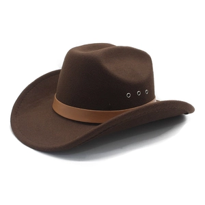Western Cowboy Hat Wide Brim Cotton Polyester Blend With Leather Band And Metal Eyelets Vintage Punk Style For Men Women