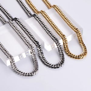 Polished 18k gold silver and black stainless steel Cuban link chains for men