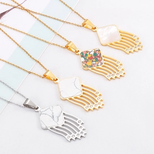Fashionable rhombus tassel necklaces with mother of pearl and rhinestone inlay