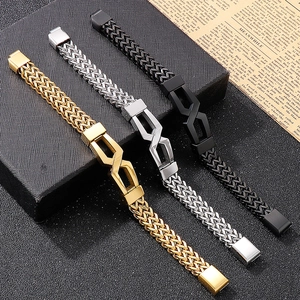 Men's hip hop woven stainless steel bracelet in gold silver and black with infinity clasp