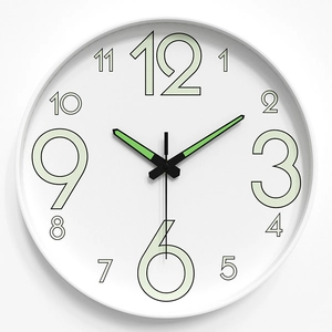Modern white 25cm luminous wall clock with large numbers and silent quartz movement