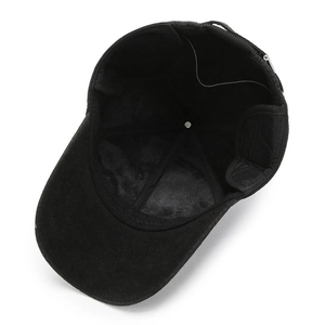 Winter baseball cap for men with warm plush lining and ear flaps in classic black