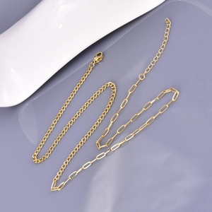 18K gold-plated stainless steel layered necklace set with Cuban and paperclip chain