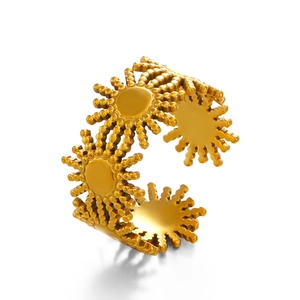 Minimalist 18K gold plated stainless steel sun ring with adjustable open band design