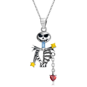 S925 sterling silver Jack Skellington skeleton pendant with colorful heart and star gems