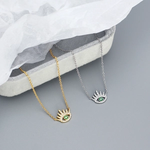 Exquisite 925 silver evil eye necklaces in gold and silver with green zircon center