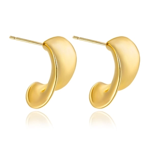 Minimalist gold-plated irregular C-shape twisted hoop earrings in polished stainless steel