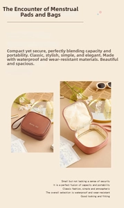 Waterproof PU leather storage bag detail showing brown and pink sanitary napkin pouches