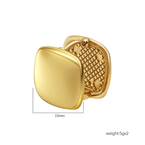 Polished 15mm square gold earrings in titanium steel with smooth matte finish for women