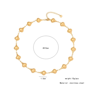 Detailed sizing chart for gold teardrop necklace with weight and material specifications