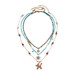 Ensemble de colliers bohèmes multicouches avec perles turquoise et pendentif chien ballon