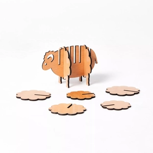 Creative sheep-shaped wooden coaster set featuring natural wood texture and cloud design