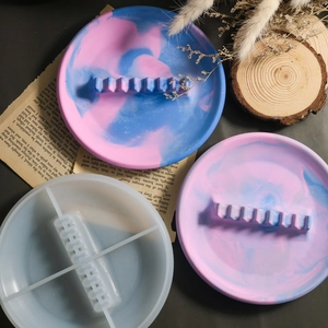 Moule rond en silicone pour plateau de rangement DIY en résine avec compartiments multi-usages