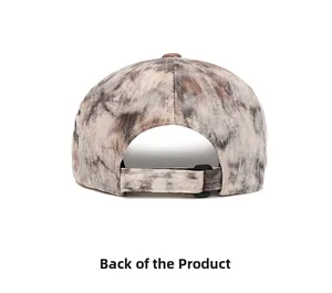 Detail view of the adjustable back strap on a vintage distressed marble pattern newsboy hat