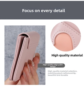 Macro detail of high-quality pink leather card holder with premium edge oil and stitching