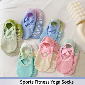 Calze Da Yoga Antiscivolo Donna Cotone Cinghie Incrociate Colore Sfumato Pilates Fitness Calzini Traspiranti