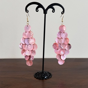 Exaggerated pink shell fringe drop earrings with golden hooks for unique fashion