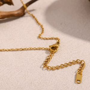 Macro shot of 18K gold plated stainless steel lobster clasp and extension chain details
