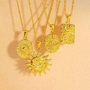 Retro 18K gold plated celestial sun and moon pendant necklaces in various shapes