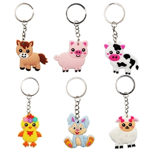 Cute Cartoon Animal Keychains PVC Soft Glue Cow Pig Rabbit Horse Sheep Chicken Bag Pendant Car Key Ring Kawaii Gift For Girls