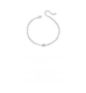 Detailed macro view of S925 sterling silver chain bracelet with rectangular zircon stone