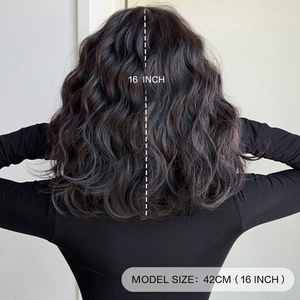 16-inch dark brown wavy wig for women with stylish mid-length synthetic curly hair