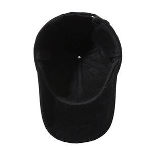 Men's winter black corduroy baseball cap with warm thermal lining and adjustable strap