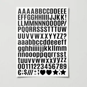 Detailed size chart showing 0.5 inch alphabet stickers for scrapbooking and DIY crafts