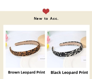 Close-up of brown and black leopard print sponge headbands with soft fabric texture