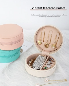Internal structure of round PU leather jewelry box with necklace hooks and ring slots