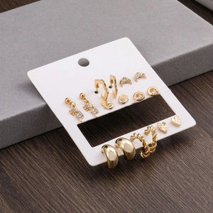 Moon Heart Star Lightning Hamsa Hand Earrings Alloy Rhinestone Gold Geometric Women Stainless Steel Earring Post Jewelry