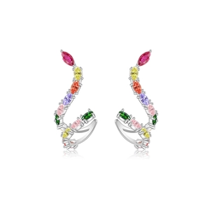 Elegant S925 sterling silver snake earrings featuring colorful marquise-cut zircons