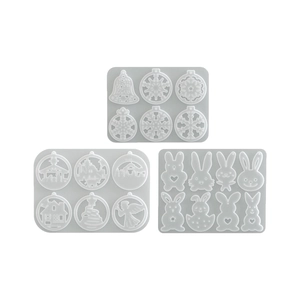 Christmas and Easter resin silicone molds set for DIY pendants with rabbit and snowflake shapes