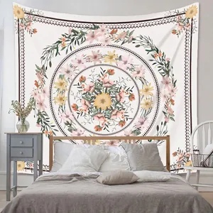 Floral Mandala Tapestry Polyester Fiber Wall Hanging Bohemian Style For Bedroom Living Room Home Decor