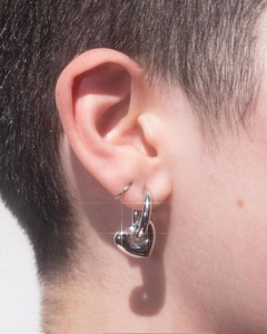 Polished titanium steel heart pendant hoop earrings with matching simple ear cuff for women