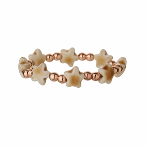 Bracelet chic en perles de métal or rose et étoiles en céramique beige pour femme