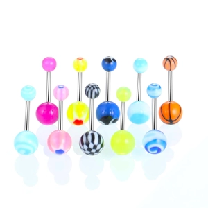 Set di 10 piercing a bilanciere in acrilico colorato con aste in acciaio inox per il corpo